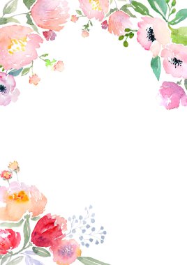 Suluboya gül kartı şablonu