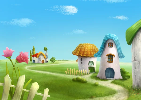 Wonderland country village. Fairy landscape — Stock Photo, Image