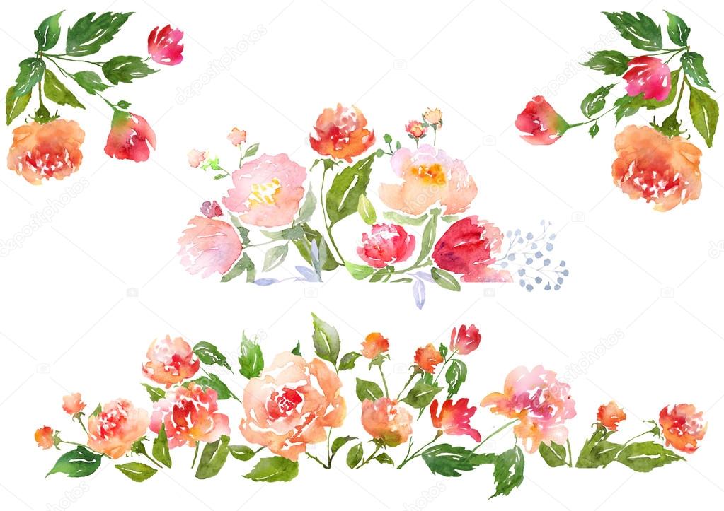 Set of Watercolor floral composition