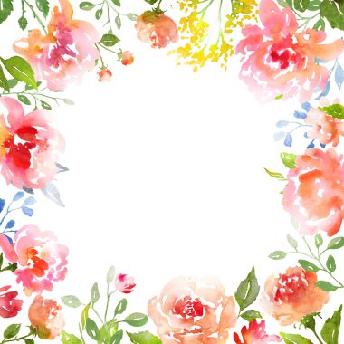 Suluboya gül kartı şablonu