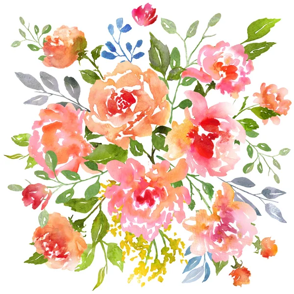 水彩玫瑰卡模板 — 图库照片