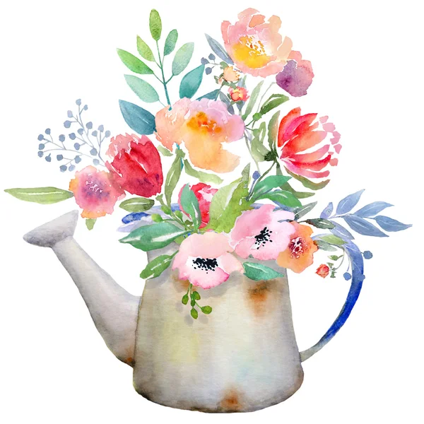 Watercolor jug with flowers — Stock Image Watercolor jug with flowers Royalty Free Stock Photos