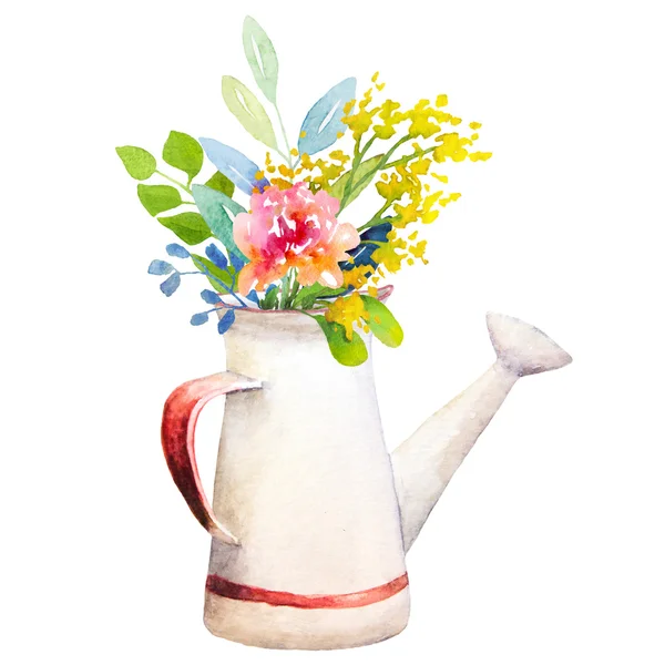 Watercolour jug with flowers — Stock Image Watercolour jug with flowers Stock Picture
