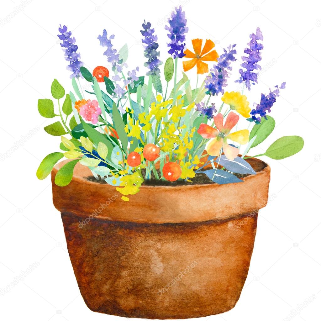 Watercolour jug with flowers — Stock Photo © yaskii 99343956