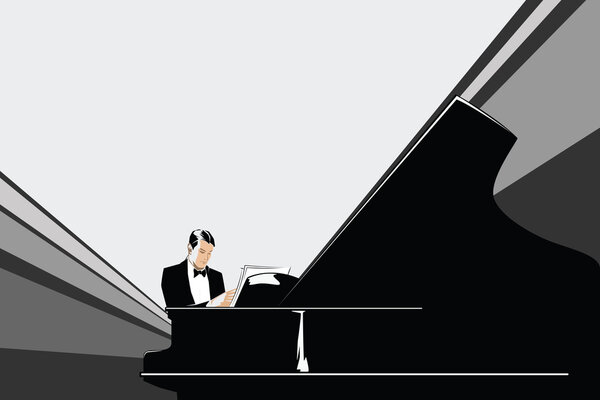 Template flyer. Pianist at the grand piano