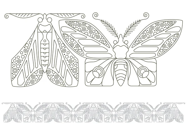 Stock illustration. Fjärilar av fina linjer. Seamless mönster — Stock vektor