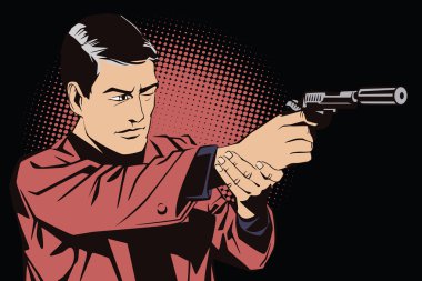 People in retro style pop art and vintage advertising. A man with a gun. clipart