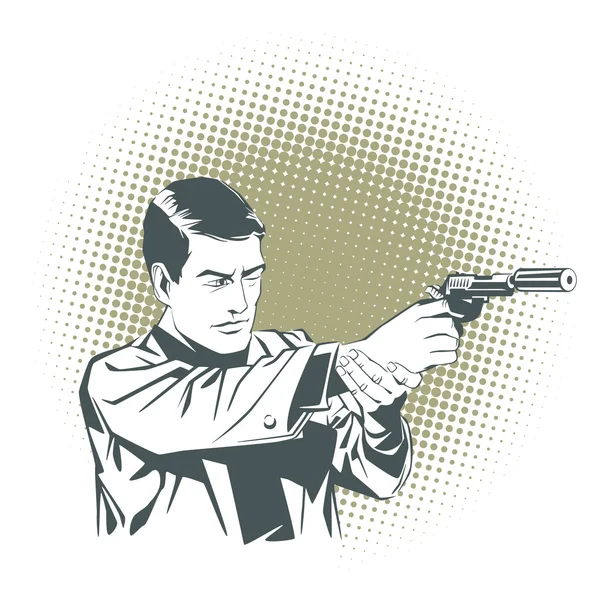 People in retro style pop art and vintage advertising. A man with a gun. — Stok Vektör