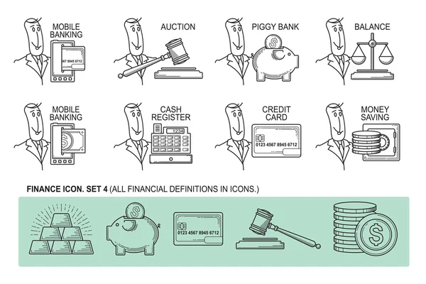 Nastavení ikon ve stylu rovná čára. Téma - Finance — Stockový vektor