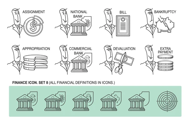 Zestaw ikon w stylu linii płaskiej. Kompozycja - finanse — Wektor stockowy