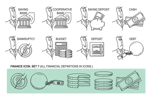 Nastavení ikon ve stylu rovná čára. Téma - Finance — Stockový vektor