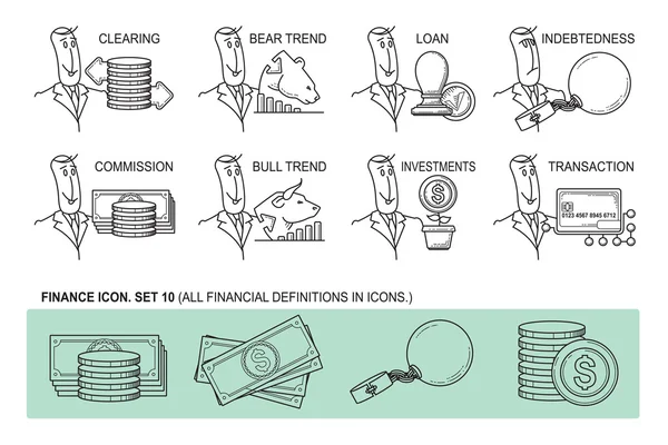 Zestaw ikon w stylu linii płaskiej. Kompozycja - finanse — Wektor stockowy