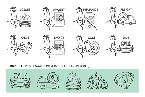Zestaw ikon w stylu linii płaskiej. Kompozycja - finanse — Wektor stockowy