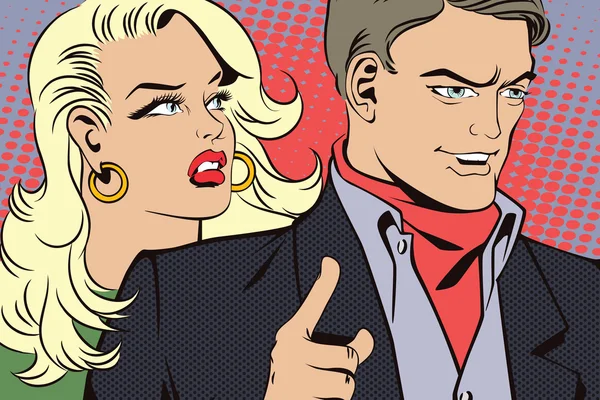 Pessoas em estilo retro pop art e publicidade vintage. Homem com —  Vetores de Stock