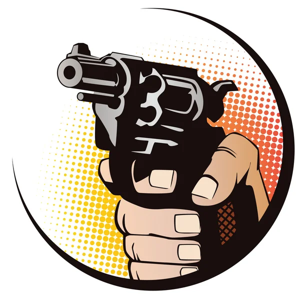 Stock illustration. Hands of people in the style of pop art and old comics. Weapon in hand. — Stock Vector