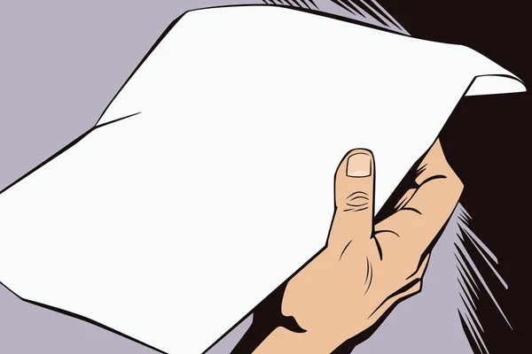 Ilustração de estoque. Mãos de pessoas no estilo da arte pop e quadrinhos antigos. Folha de papel em branco para a sua mensagem na mão dos homens . — Vetor de Stock