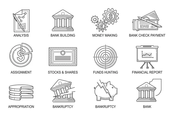 Zestaw ikon w stylu linii płaskiej. Kompozycja - finanse — Wektor stockowy