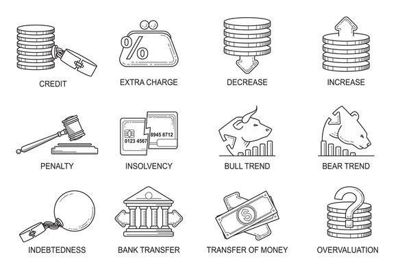 Zestaw ikon w stylu linii płaskiej. Kompozycja - finanse — Wektor stockowy