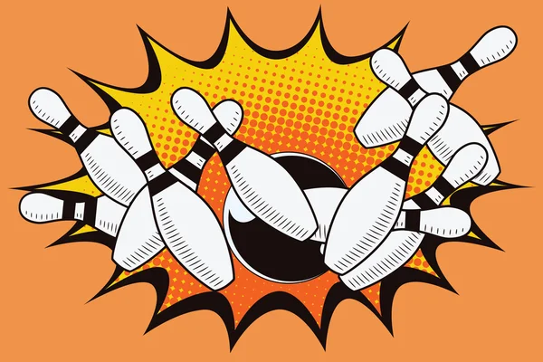 Bowling ball crashing into the pins — Stock Vector