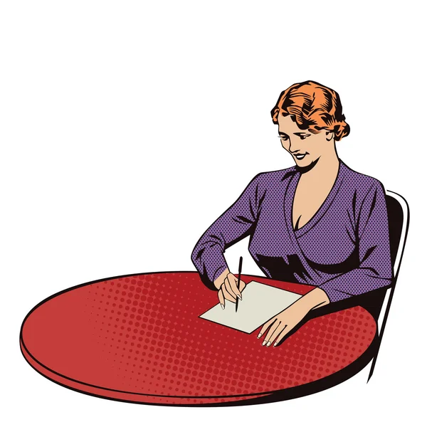 Дівчина пише, сидячи за столом. — стоковий вектор