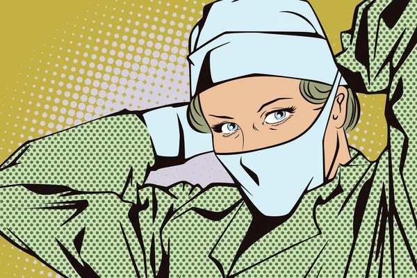 Vrouw arts jurk een masker op zijn gezicht. — Stockvector