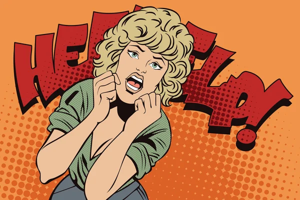 People in retro style pop art. Girl screams in fear.