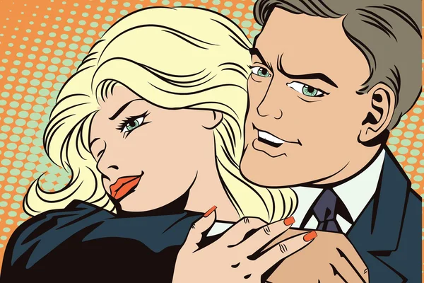 Les gens dans le style rétro pop art. Couple amoureux . — Image vectorielle