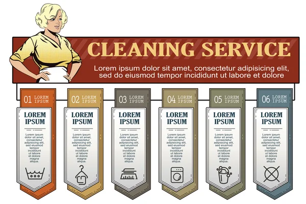 Chica del servicio de limpieza. Infografía tu marca . — Archivo Imágenes Vectoriales