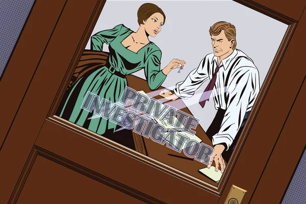 People in retro style. Private detective and girl. — Stock Vector