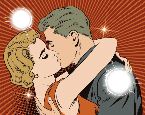 Gente en arte pop de estilo retro. Pareja amorosa — Vector de stock