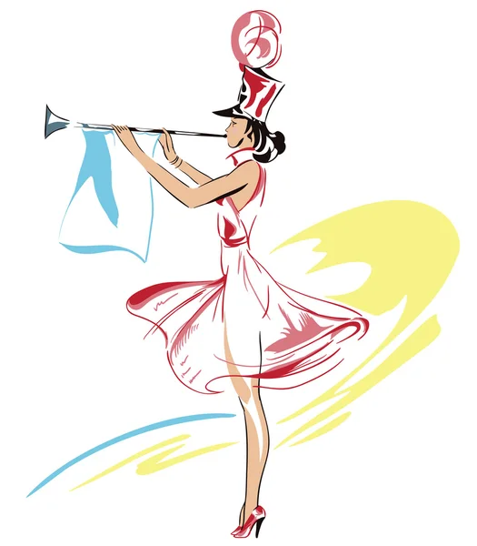 Meisje met trompet. — Stockvector