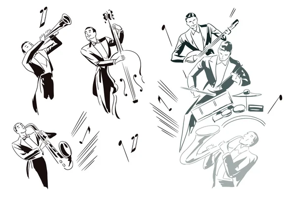 Ensemble vectoriel musiciens de jazz — Image vectorielle