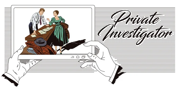 People in retro style. Private detective and girl. — Stock Vector