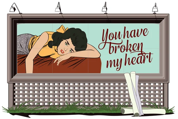Broken heart. Girl lies on bed and crying. — Stock Vector