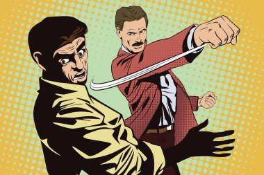 People in retro style. Fight of two men. clipart