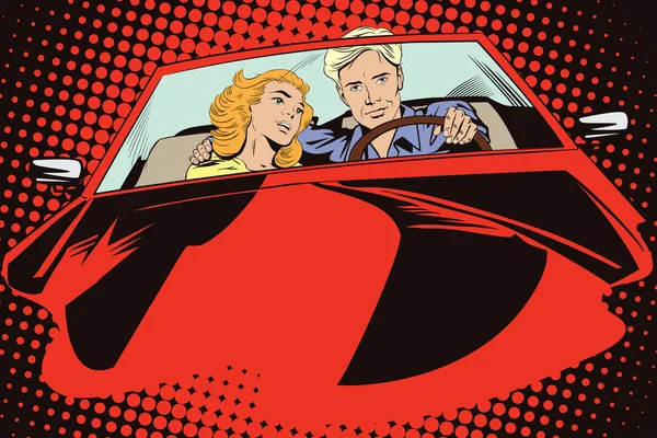 Chico y chica en un coche deportivo . — Vector de stock