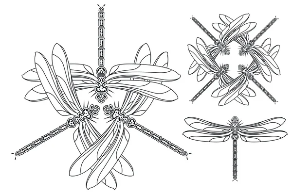 Libélula y composición de tres libélulas . — Vector de stock