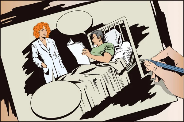 Enfermera cerca de un hombre paciente . — Archivo Imágenes Vectoriales