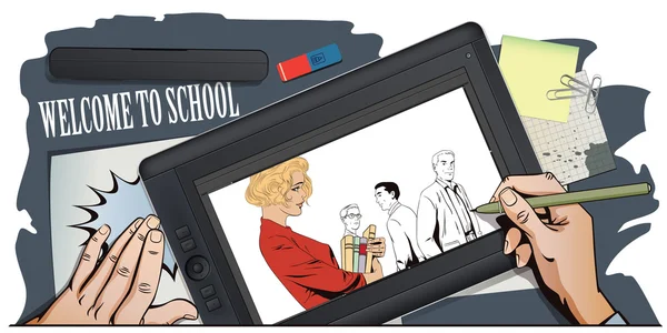 Terug naar school. Mooi meisje naar school te gaan. — Stockvector