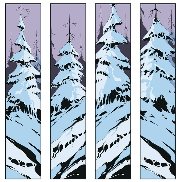 Zimowy Krajobraz Las Pokryty Śniegiem Śnieżne Góry Drzewa Wektor Ilustracja — Wektor stockowy