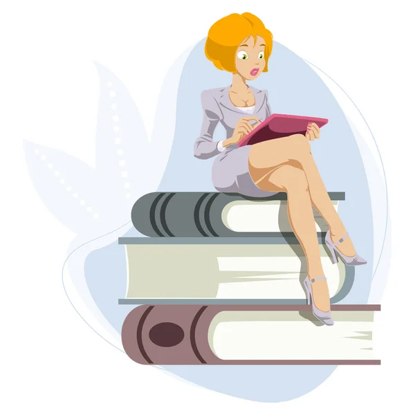 Hora Leer Libros Mujer Leyendo Concepto Ilustración Para Desarrollo Sitios — Vector de stock