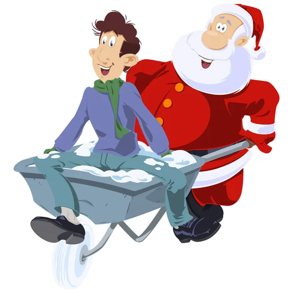 Kerstman Rolt Man Kar Illustratie Voor Internet Mobiele Website Voorraadafbeelding — Stockvector