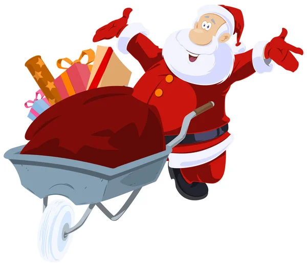 Kerstman Met Een Karretje Cadeautjes Illustratie Voor Internet Mobiele Website — Stockvector