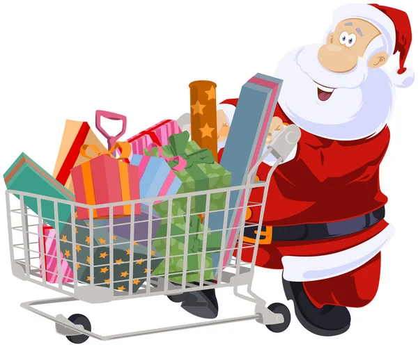 Kerstman Met Een Karretje Cadeautjes Illustratie Voor Internet Mobiele Website — Stockvector