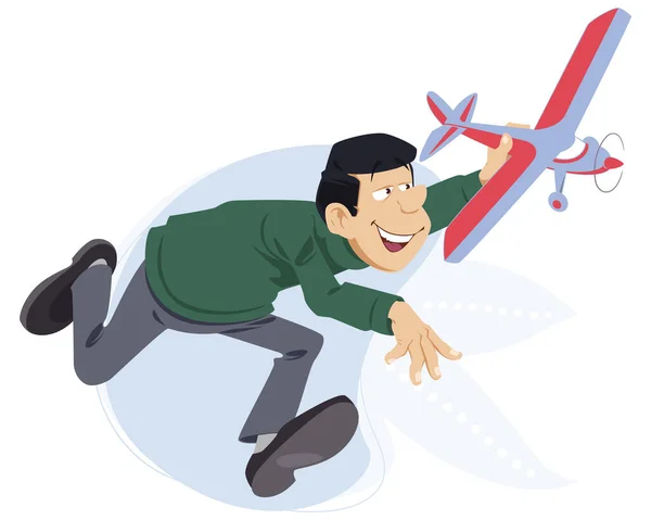 Hombre Juega Con Avión Juguete Ilustración Para Internet Sitio Web — Vector de stock