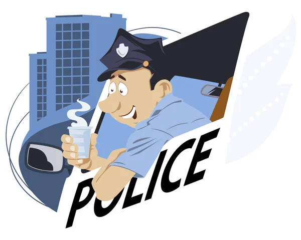 Policista Drží Horký Nápoj Vtipní Lidé Stock Illustration — Stockový vektor