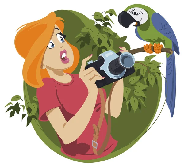 Menina Com Fotos Câmera Papagaio Ilustração Para Internet Site Móvel —  Vetores de Stock