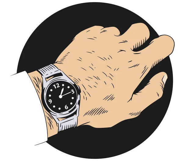 Mão Masculina Com Relógio Vector Ilustração Das Existências — Vetor de Stock