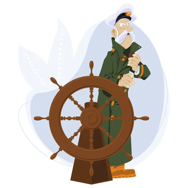 Sea Wolf Pipe Old Captain Ship Wheel Illustration Internet Mobile — Stock Vector