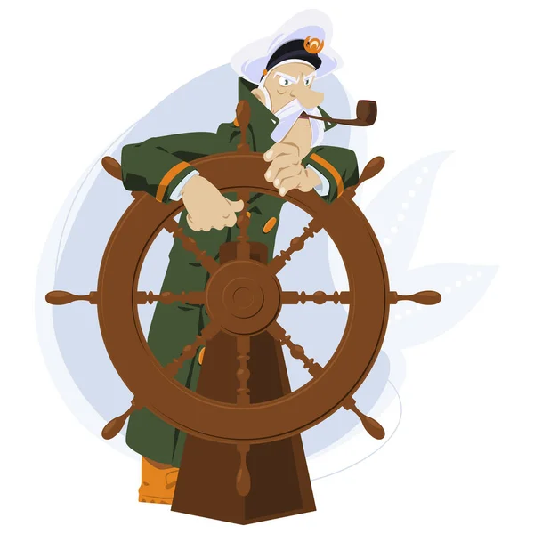 Sea Wolf Pipe Old Captain Ship Wheel Illustration Internet Mobile — Stock Vector